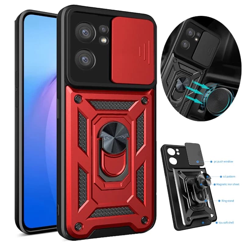 For OPPO Reno 7 8 Lite 7Z 8 Pro 8T 10 Pro Magnet Ring Phone Case Camera Slide Military Grade Armor Protection Soft Cover Cases
