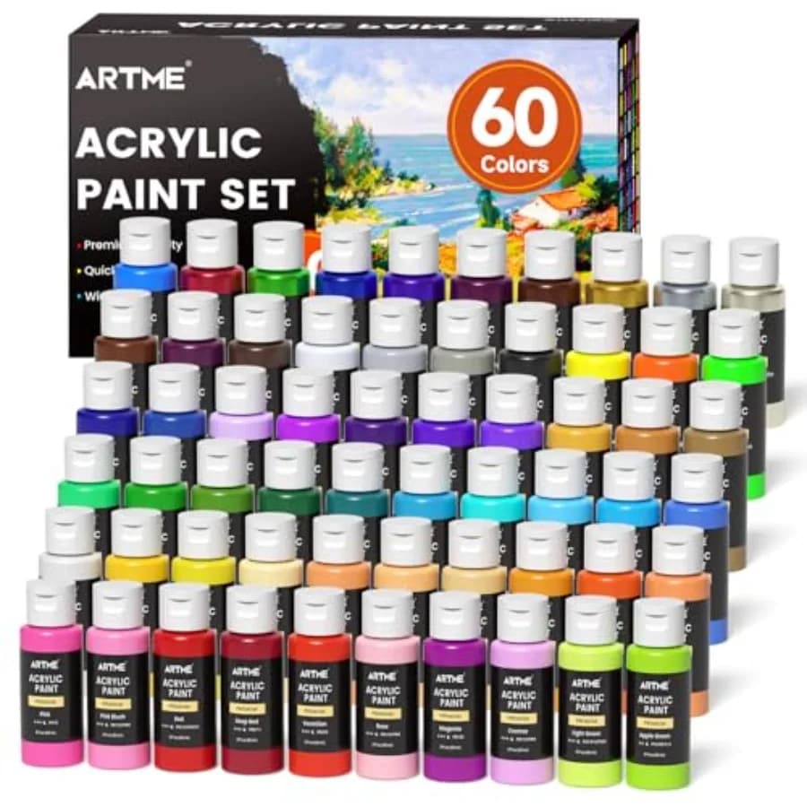 Acrylic Paint Set, 60 Colors in 2oz/60ml Bottles, Non Toxic, Waterproof, Rich Pigments Acrylic Paint for Artists, Students, Beg