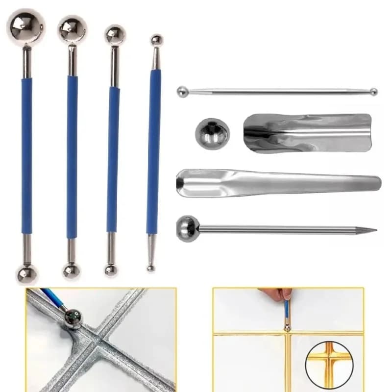 Set di 9/5/4 Pezzi di Utensili per Pressare Fughe di Piastrelle in Acciaio Inox, 4 Sfere per Pressare Fughe e 5 Utensili per Fughe di Precisione per Superfici Piastrellate