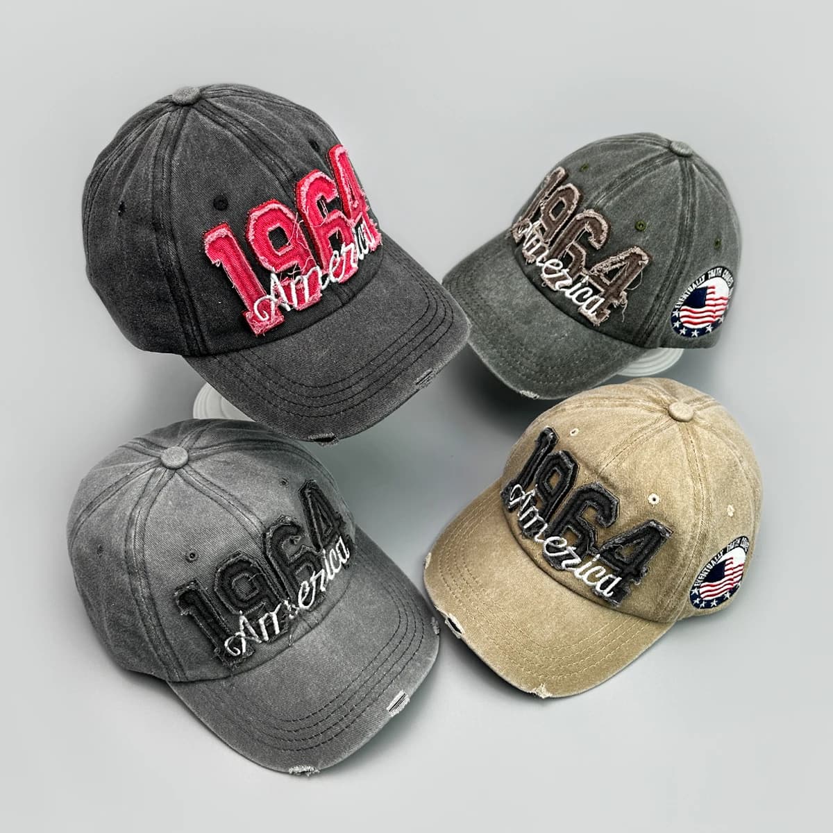 Distress Embroidered 1964 Letters Retro Baseball Hats New Unisex Sunshade Broken Style Versatile Outdoor Fashion ins Peaked Caps