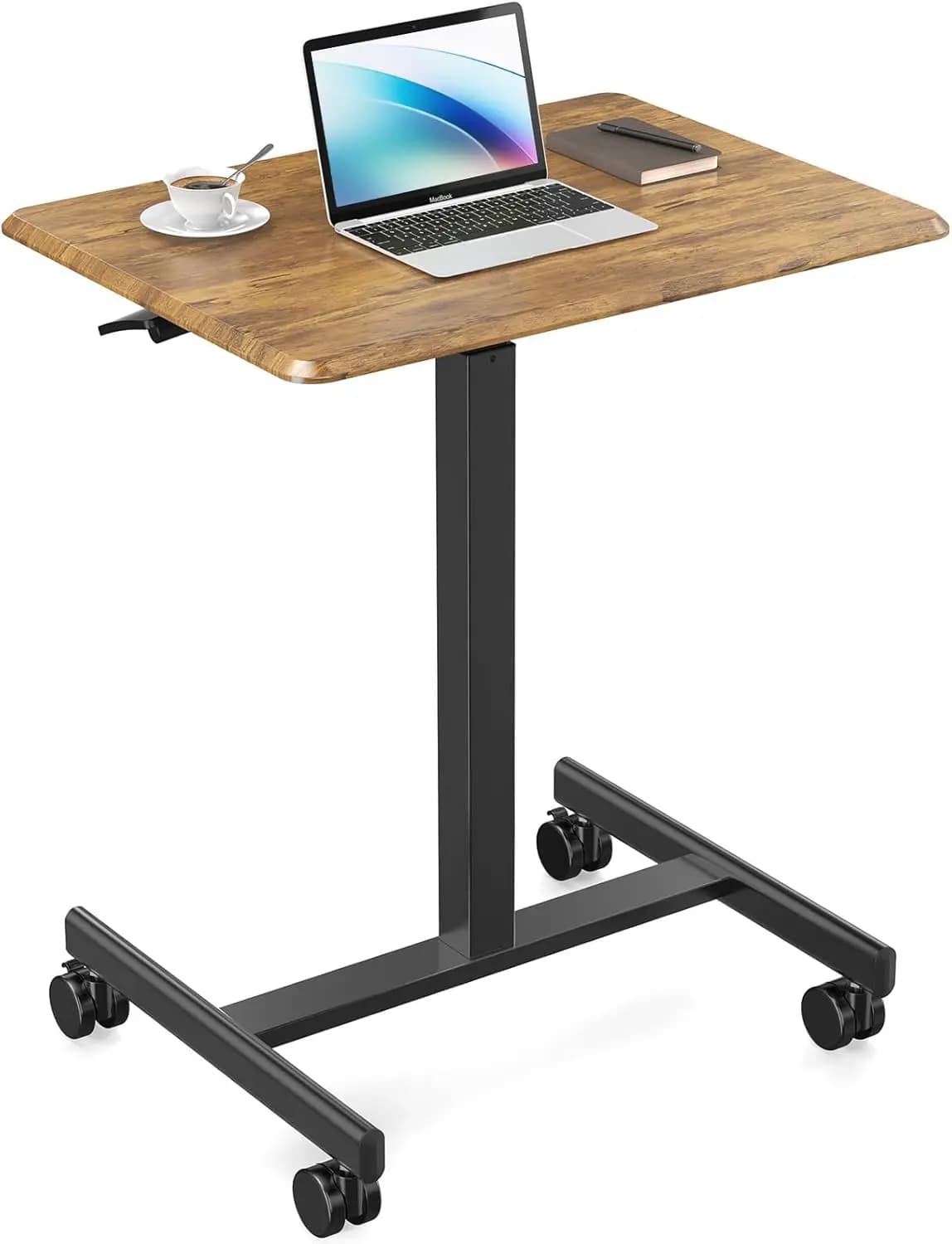 Piccola Scrivania Mobile su Ruote - Tavolo da Letto, Tavolo Portatile per Laptop e PC con Ruote Bloccabili, Regolabile