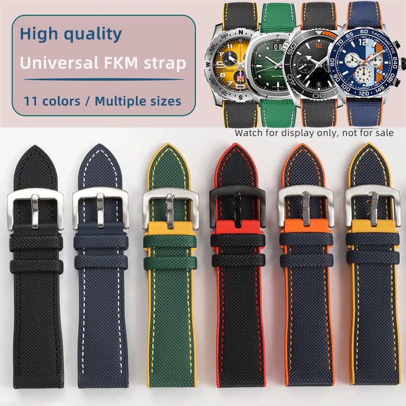 11 colors 20 21mm 22 23mm 24mm universal FKM strap for all brands of watches Flat Nylon rubber Bottom band Waterproof Wrist band