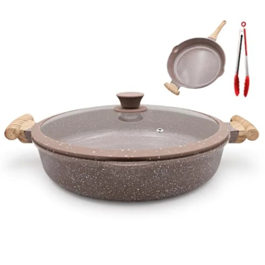 Padella in Ceramica con Coperchio 14 Pollici, Padella Antiaderente 2-in-1 Grande per Cucinare, Compatibile con A