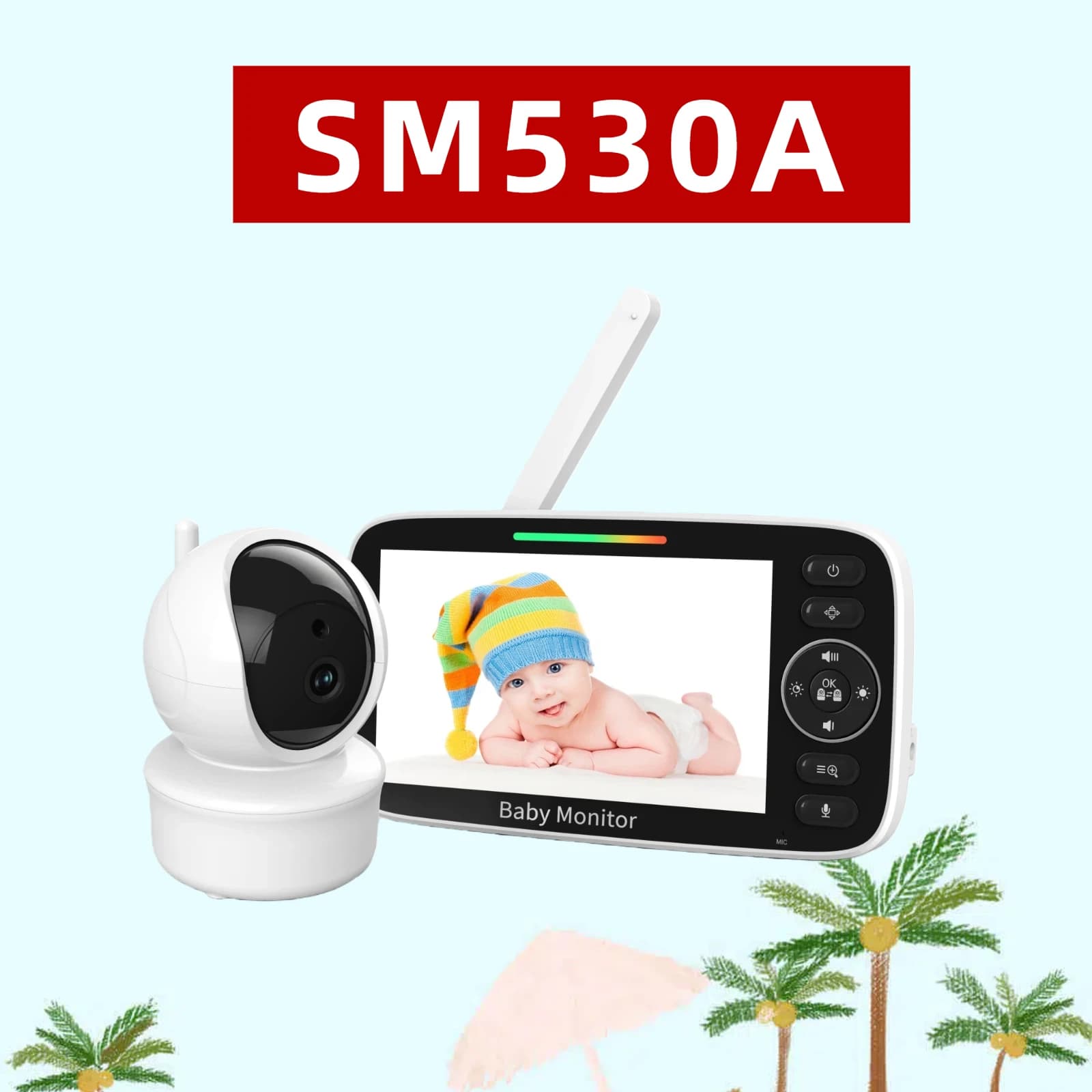 Baby monitor video da 5,0 pollici SM530A con zoom 2X Pan Tilt Cam 2.4G Wireless Audio bidirezionale Visione notturna Telecamera di sicurezza Babysitter