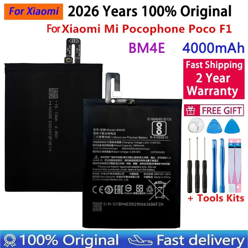 Batteria originale 4000mAh 100% BM4E per Xiaomi MI Pocophone poco F1 Batteria sostitutiva per telefono Spedizione veloce