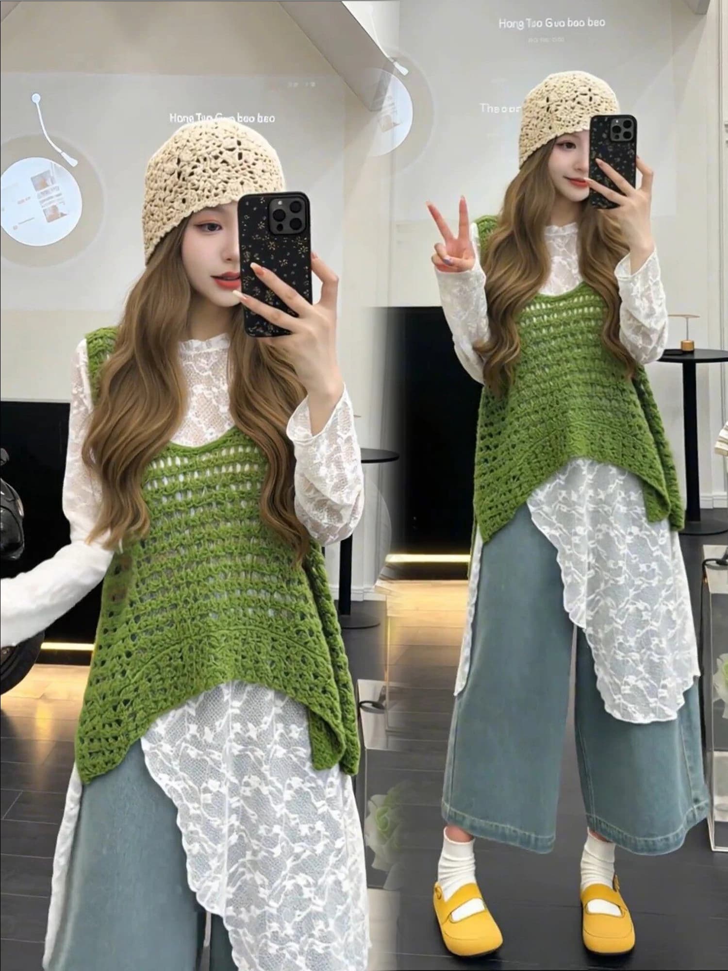 Set Unico con Maglia in Pizzo e Jeans a Vita Alta 2026 Nuovo Design Irregolare Set Moda per Donna Stile Casual Manica Lunga