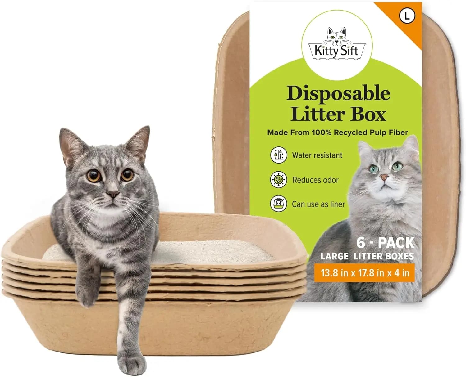 Lettiera per Gatti Usa e Getta Grande, Confezione da 6 per Viaggi e Casa, Durevole, Portatile, Ecologica, con Controllo degli Odori