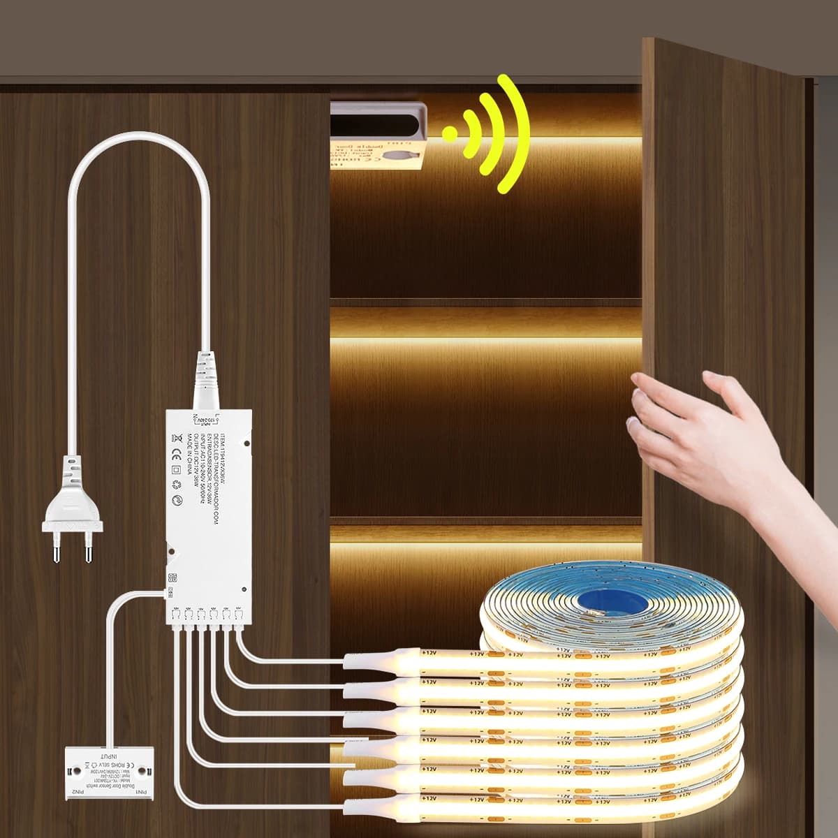 8mm sotto l'armadio COB LED Strip Light Smart Door Sensor Interruttore per libreria Vetrina Guardaroba Armadio Illuminazione Decor 1m-5m