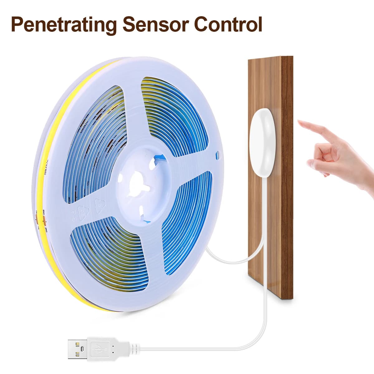 Pannello in legno penetrabile da 25 mm Sensore tattile intelligente Striscia LED COB dimmerabile USB 5V Controllo scansione manuale Lampada a nastro LED flessibile Illuminazione