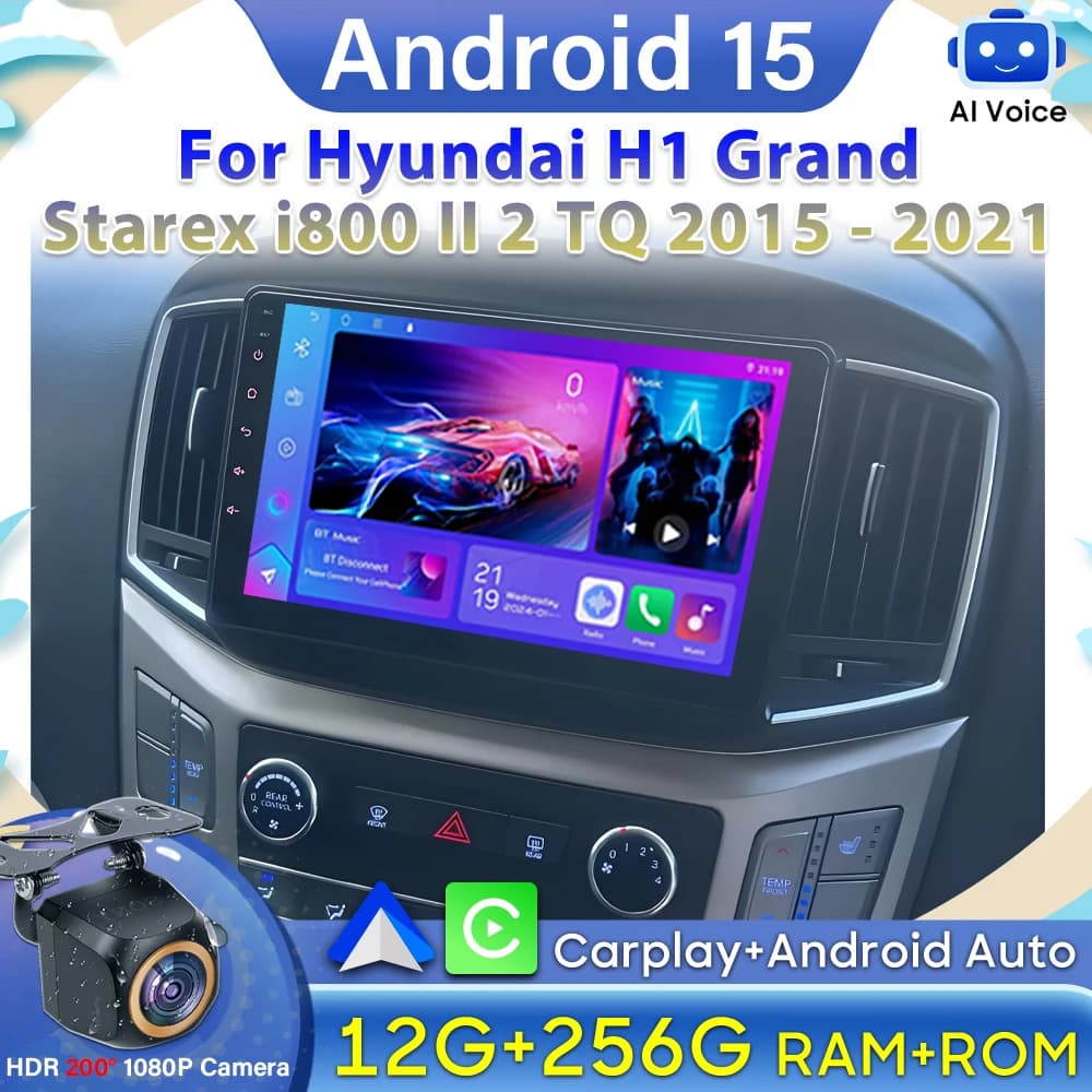 Android 15 Car Radio For Hyundai H1 Grand Starex i800 II 2 TQ 2015 - 2021 Screen DSP GPS Navigation Video No 2din Carplay DVD 2k