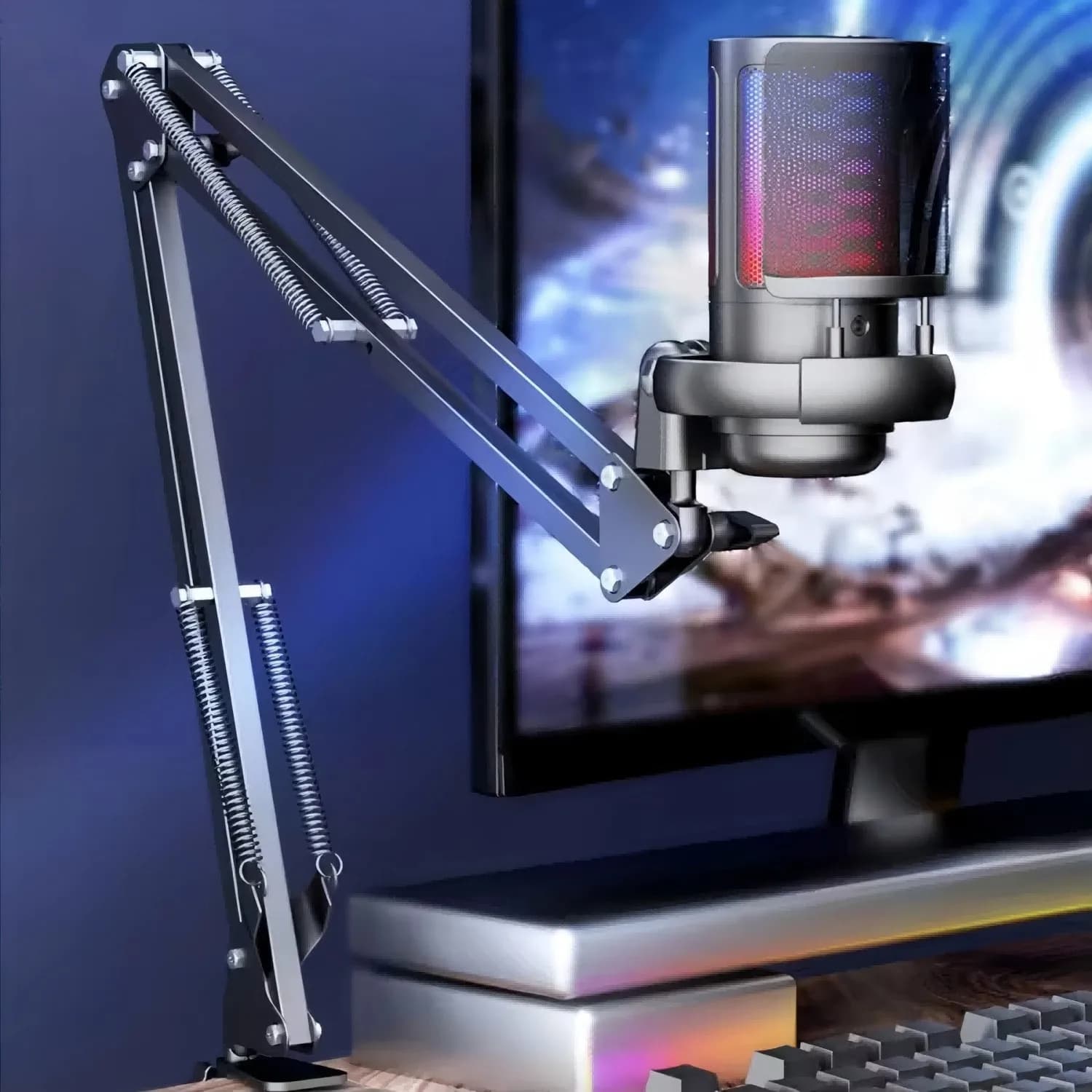 Microfono USB da gioco ME6S con supporto Jack per cuffie da 3,5 mm RGB Luce ambientale colorata Microfoni a condensatore per streaming live domestico