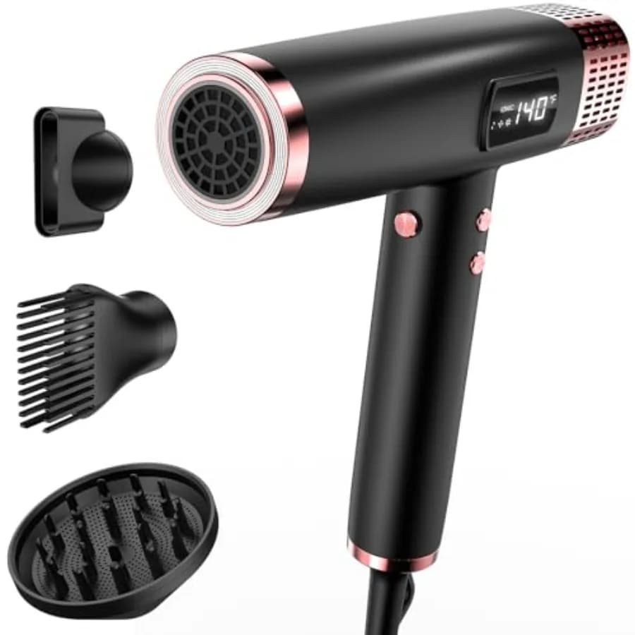 Asciugacapelli Ionico a Doppia Tensione per Donne 1875W, Asciugatura Rapida, Senza Danni da Calore, Silenzioso, Leggero, Nero Argento, Ideale per Viaggi