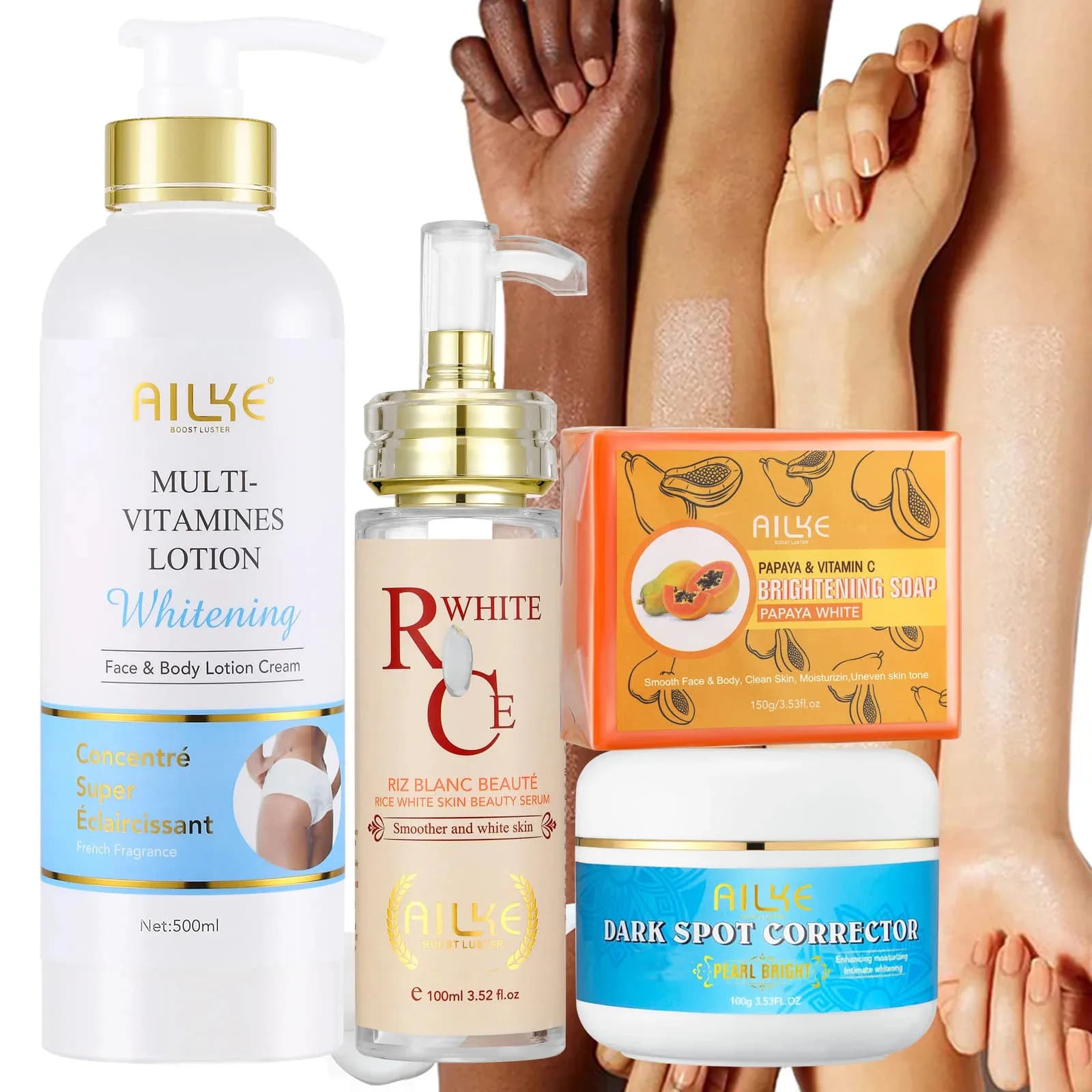 AILKE Natural multivitamin skin care kit, moisturize, tone uniform, removes dark and white spots, clean and smooth skin