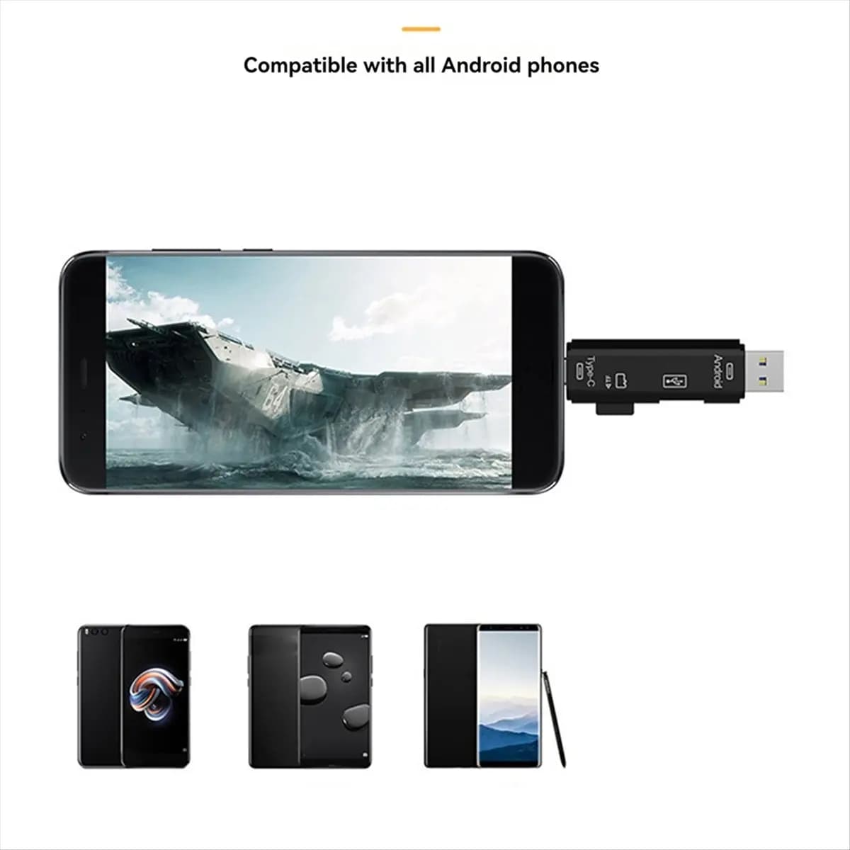 AS62 3-In-1 Card Reader with OTG Function Support USB 2.0 /Type C/USB Function Micro-USB Memory Card Black