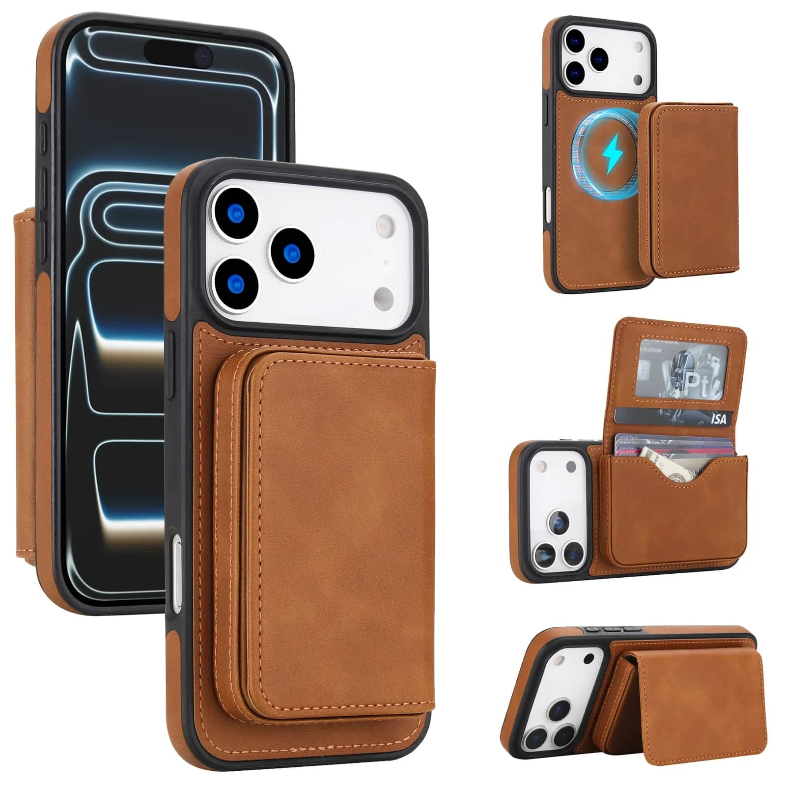 Custodia Portafoglio Magnetica WEFOR per iPhone 17 16 15 14 13 12 Pro Max, con Blocco RFID, 2 in 1 Staccabile Antiurto