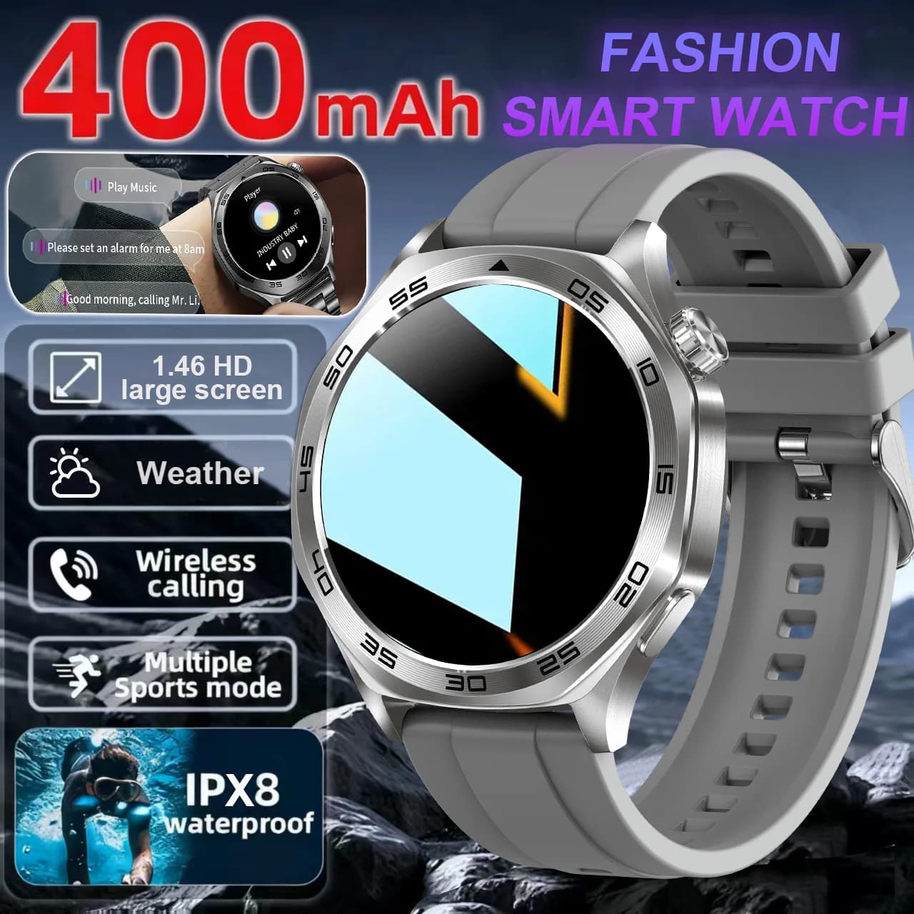 2025 New Outdoor Watch 5 Smartwatch Mens HD AMOLED screen Heart Rate Bluetooth Talk IP68 Waterproof Mens Smartwatch for Android
