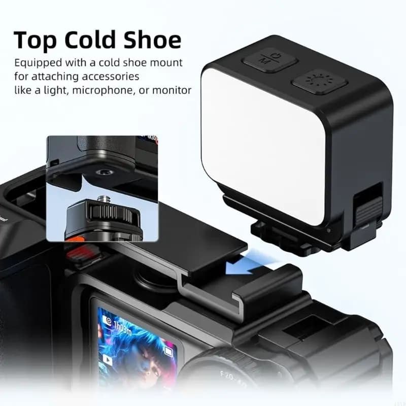 Ergonomic Action Camera Grip Quick Release Mechanism and Cold Shoe Adapter