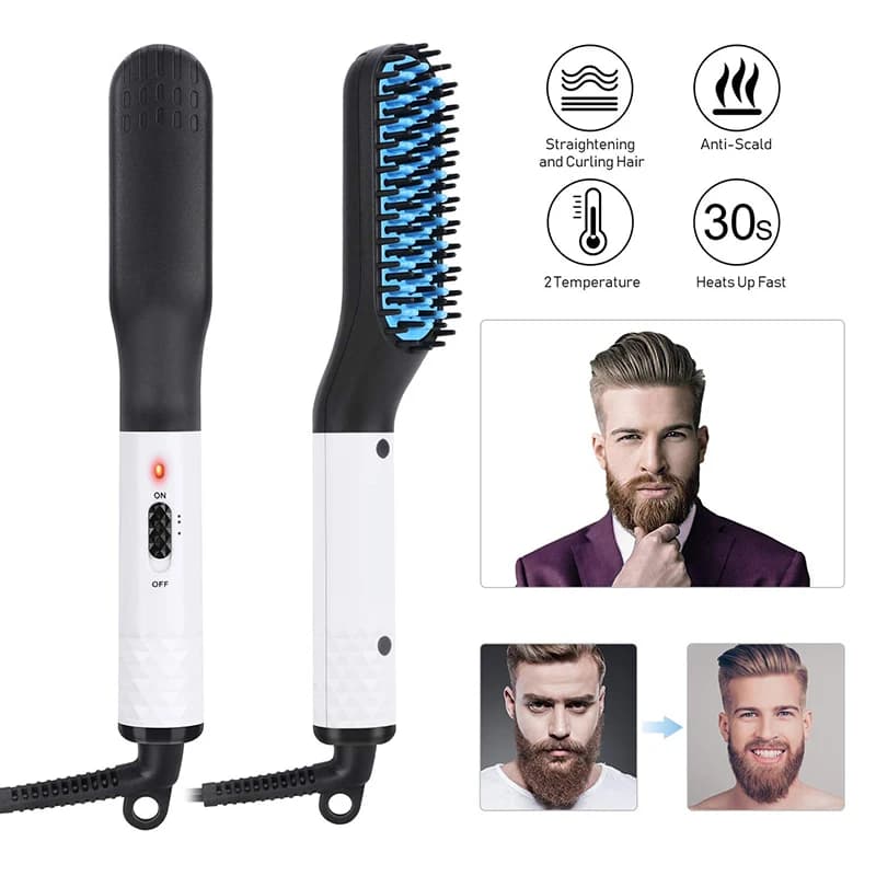 Electric Ion Heater for Men, Wiper Brush for Barba and Hair, Use on Wet or Dry Hair, Styler Quick