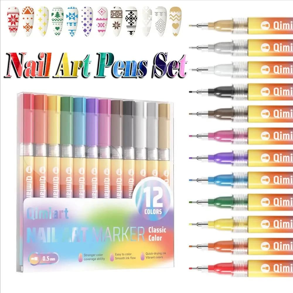 Set di 12 Pennarelli Portatili per Nail Art, Impermeabili e ad Asciugatura Rapida, Penne per Graffiti Fai-da-Te, Strumenti per Nail Art