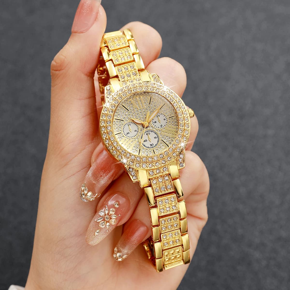 Orologio da Donna al Quarzo con Quadrante Decorativo a Tre Occhi, Lussuoso Orologio da Polso con Diamanti, Reloj Mujer (Senza Scatola)