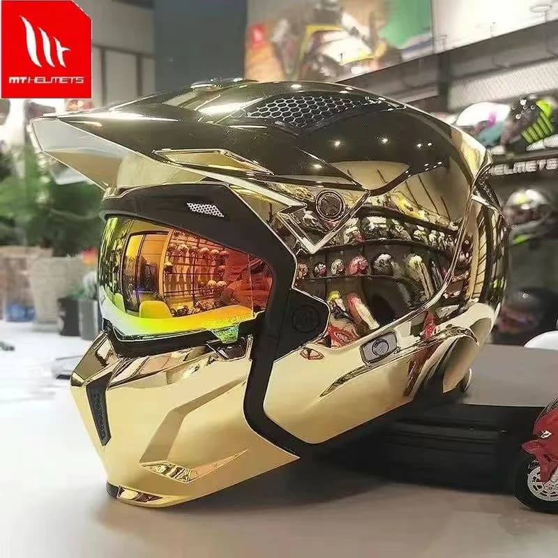 Casco moto MT Street Fighter Combinazione staccabile Casco oro elettrolitico Certificazione ECE DOT Casco integrale Moto