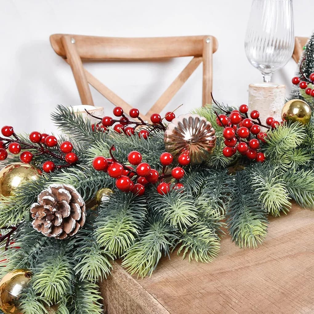 Artificial pine garland Norfolk 180 cm Green plant garland Christmas vines Faux raindrops for Christmas decoration
