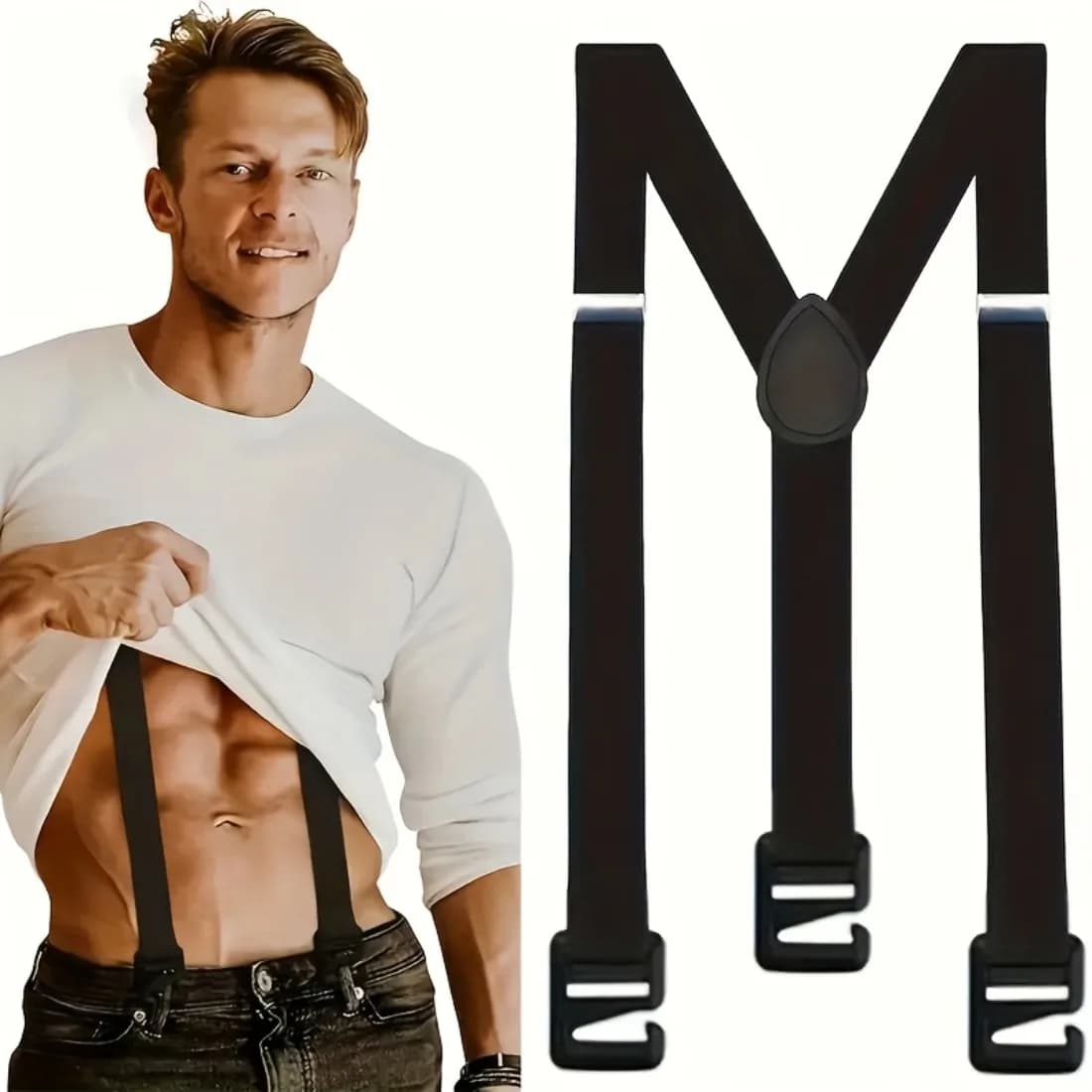 2-Pack Men's Black Polyester Suspenders, Adjustable Elastic Straps with Plastic Buckles, Comfortable Daily Wear
