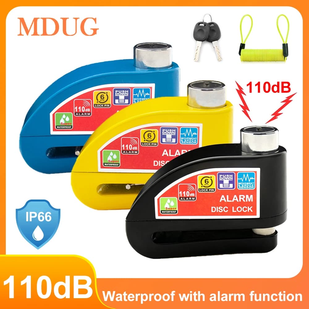 Motorcycle Bicycle Alarm Lock 110dB Wheel Disc Brake Waterproof Anti-Theft Aluminum Alloy Safety Brake Lock Scooter Moto Lock