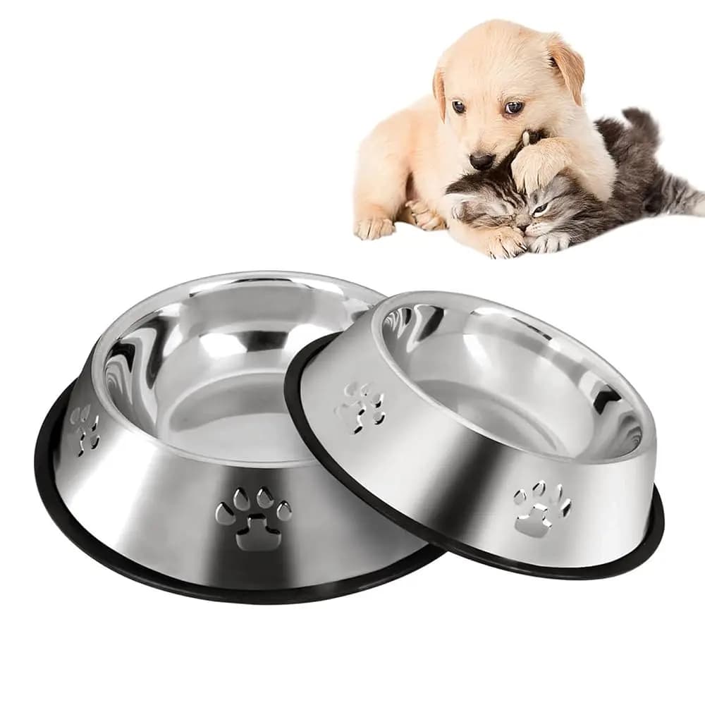 2 Ciotole in Acciaio Inox per Cani, Ciotole per Cuccioli e Gattini, Piatto Poco Profondo per Gatti con Base in Gomma, Mini Ciotola per Alimenti per Animali Domestici Piccoli