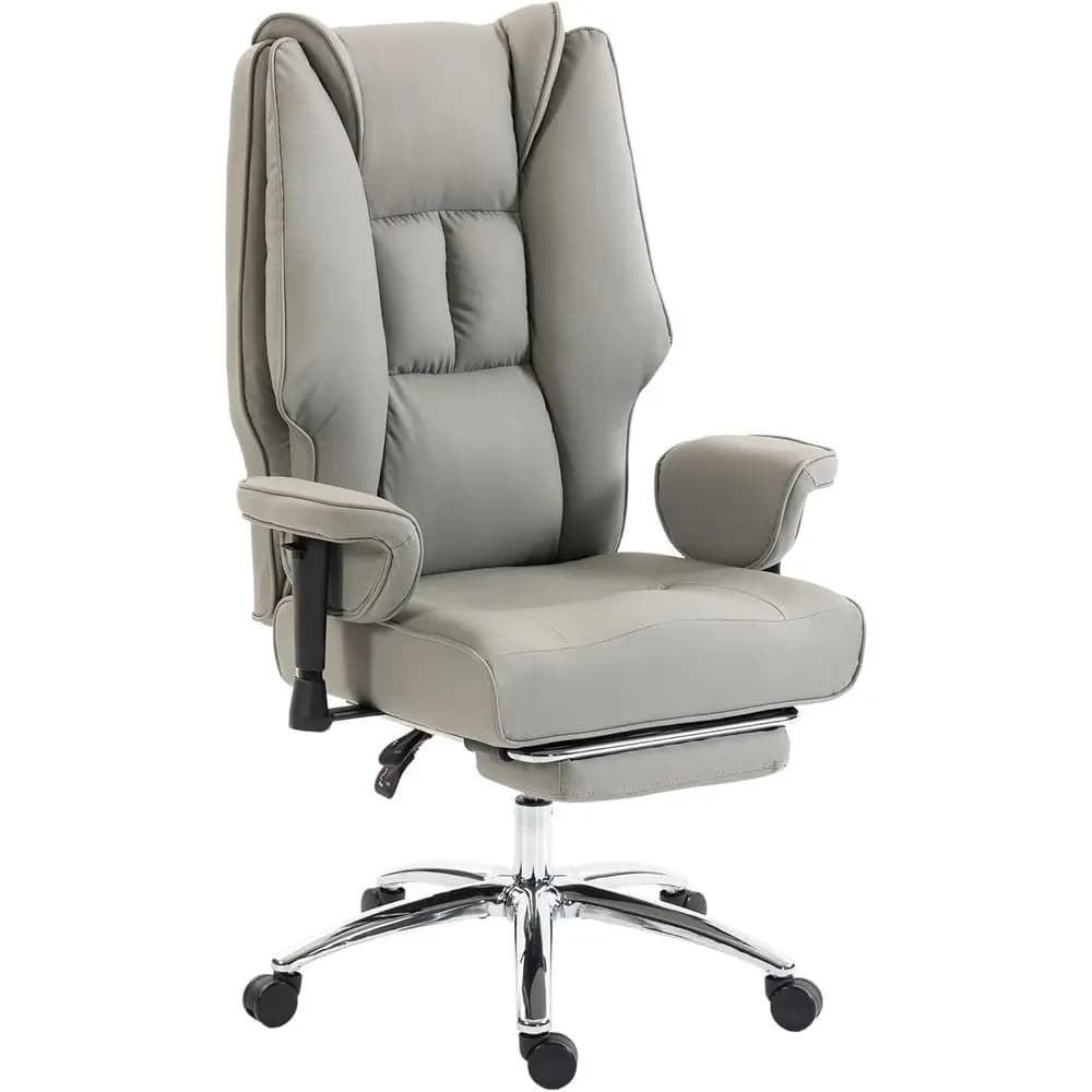 Sedia da Ufficio Ergonomica Girevole con Schienale Alto, Poggiapiedi, Reclinabile, Braccioli Regolabili, Seduta a Molla, Cuscino Spesso, Adatta per Animali Domestici