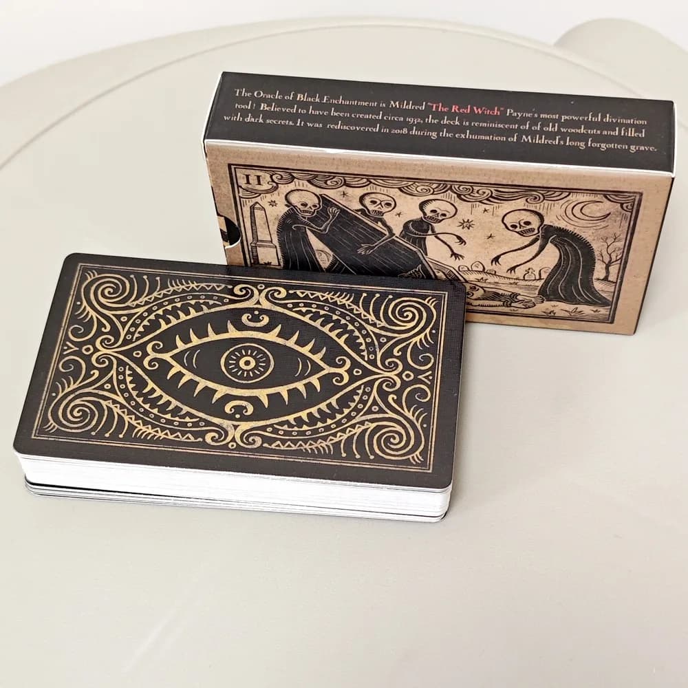 Mildred Payne's Oracle 10,3 * 6 cm di Black Enchantment 52 pezzi di carte stile Woodblock con linea nera