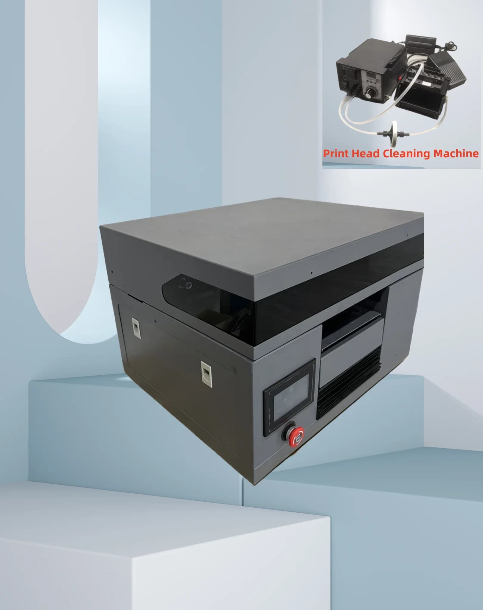 XP600 YMCKWW Stampante flatbed 3D UV A4 a quattro assi a 6 colori con vernice e bianco con macchina per la pulizia della testina di stampa