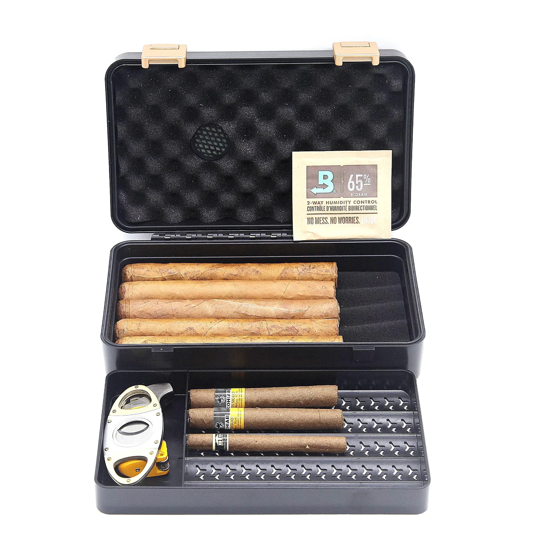 DEJAYA ABS Two Layer Cigar Humidor Box With Cigarro Storage Hygrometer Cigarro Travel Waterproof Pressure Resistant