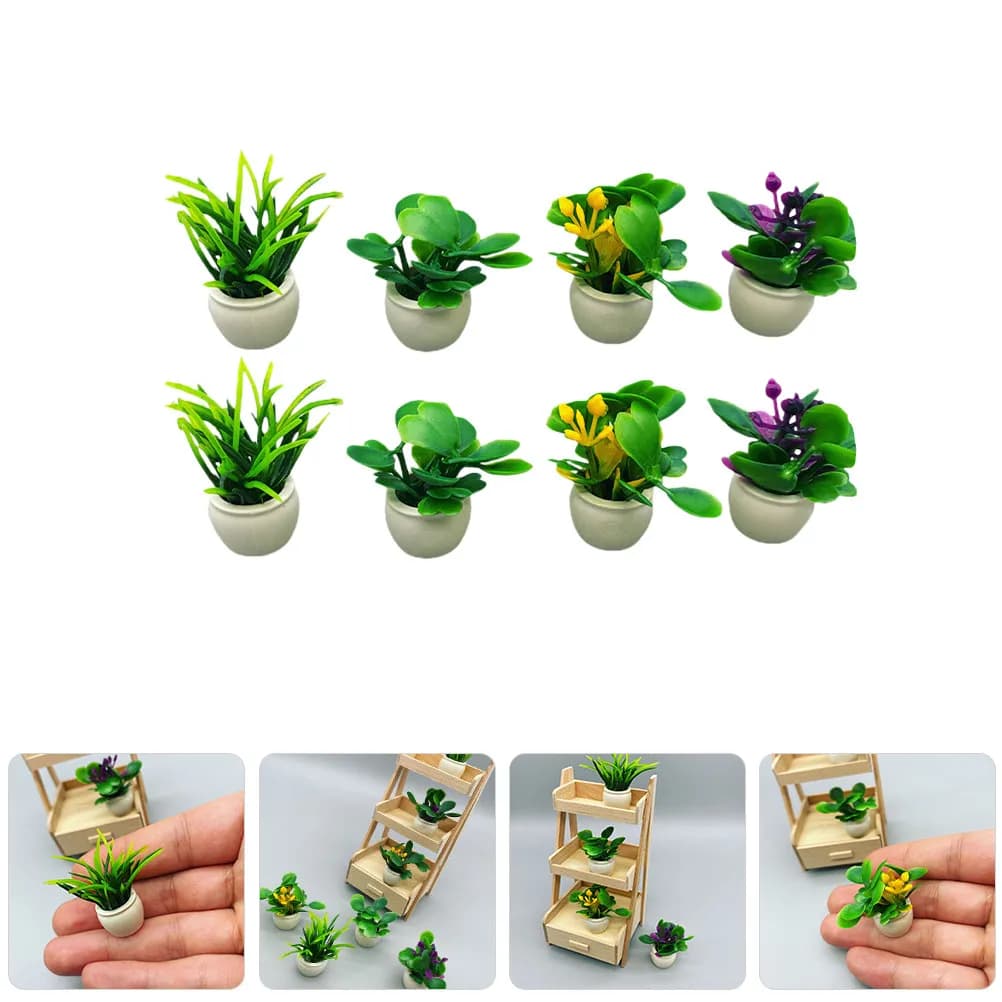 8 pieces of miniature plants, small potted plants, colored ornaments for mini houses, perfect for interior centerpiece