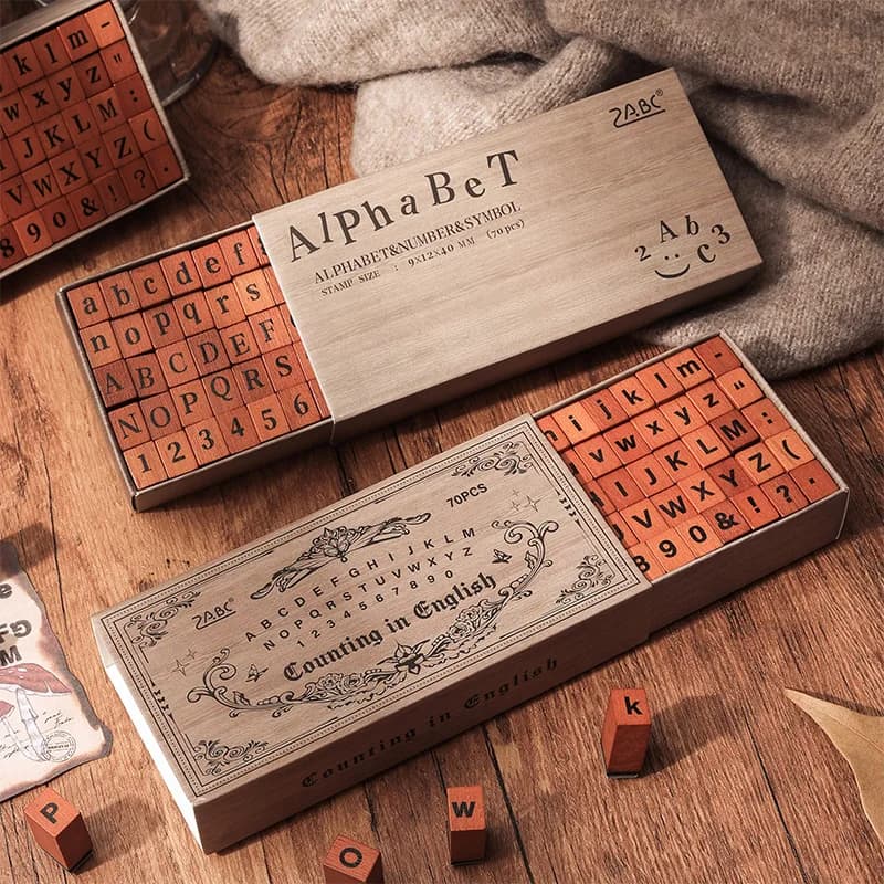 Journal GO 70pcs/box Alphabet Stamps Vintage Wooden Rubber Letter Number Symbol Stamp Set Card Making Planner Journal diy
