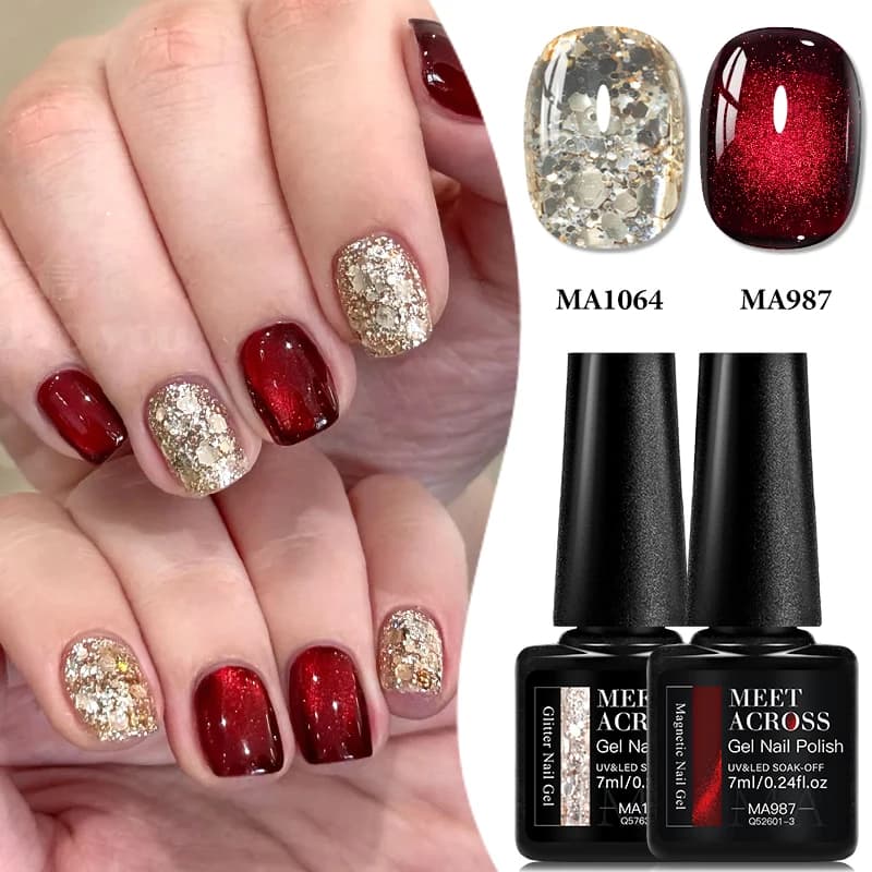 Set di 2 Smalti per Unghie Magnetici e Glitterati, Smalto Semipermanente UV LED, Decorazioni per Nail Art, Accessori per Unghie