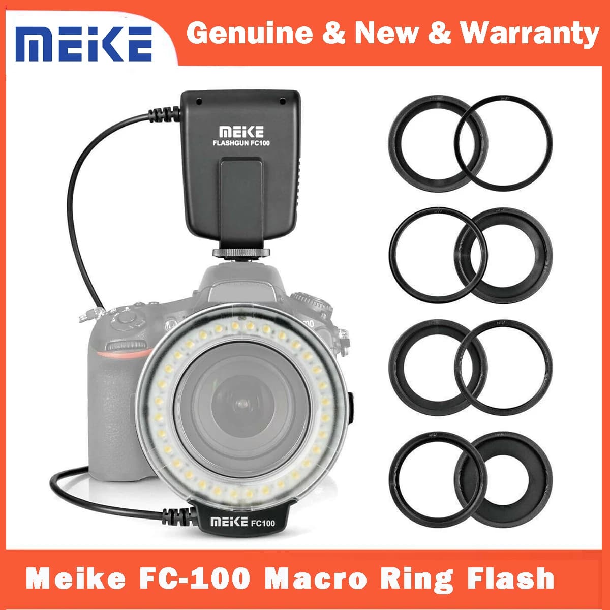 Meike FC-100 FC100 Manuale LED Macro Anello Flash Light con 7 Anello Adattatore per Canon Nikon Olympus Pentax Fotocamera DSLR Digitale