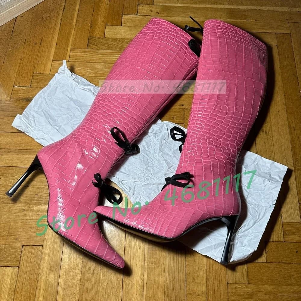 Bowknot Cudrillo Pink Beautiful Spring New Girl Boots High Knee Boots Hot Street Style Large Women's Shoes