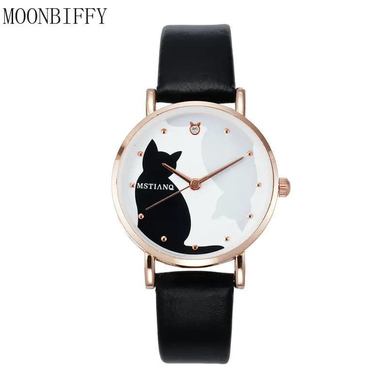 New Women's Watches Cat Pattern Quartz Wrist Watch for Kids Girls Watch Leather Cute Cartoon Fashion Clock Relogio Montre