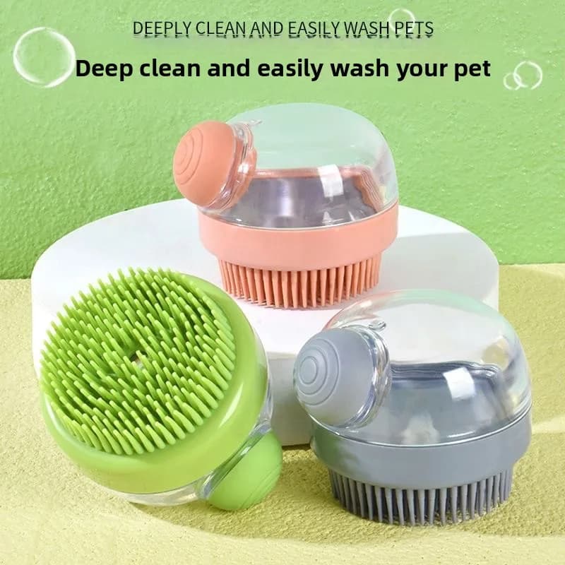 Pet Bath Brush with Shampoo Dispenser, Soft Silicone Massage & Deshedding Grooming Tool for Dogs Cats