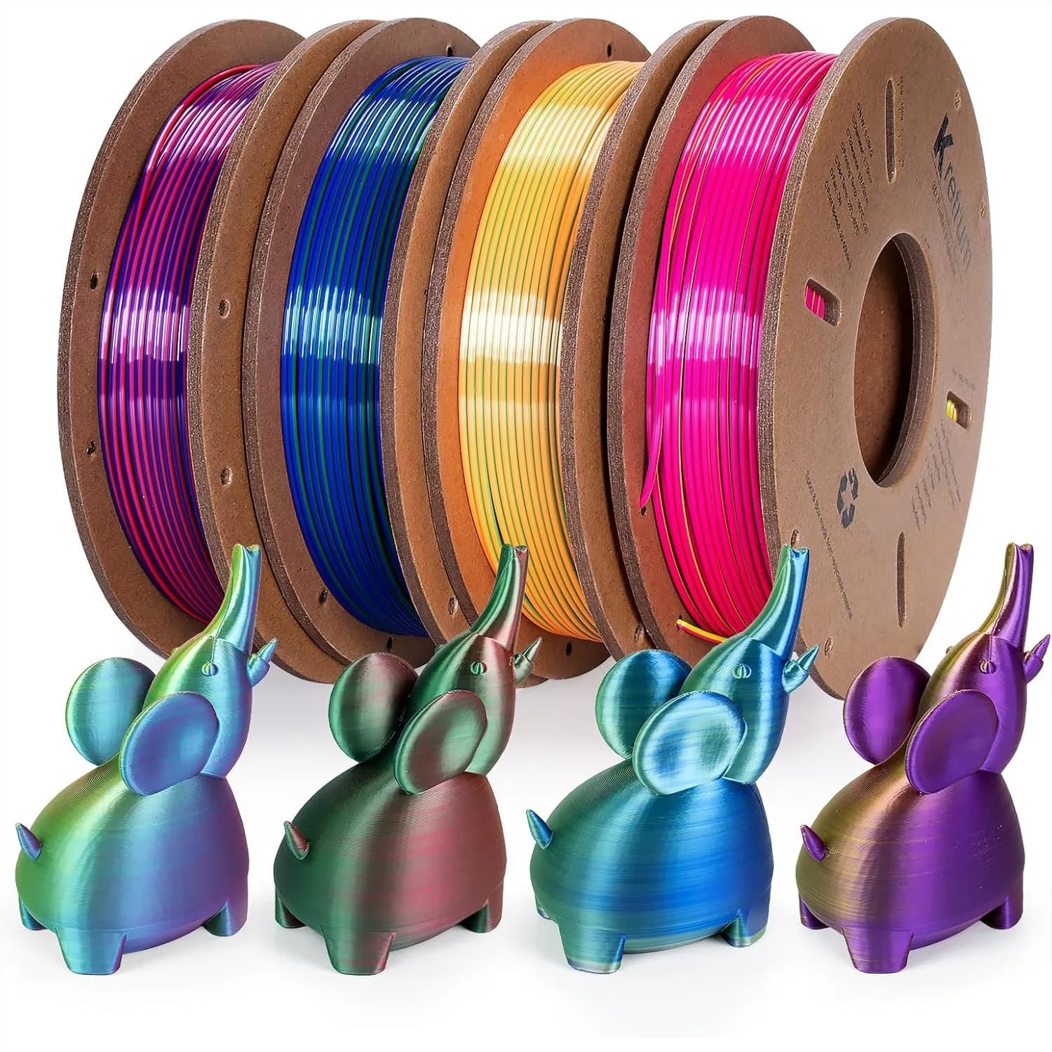 Filamento per Stampante 3D in PLA Seta Tricolore, 1.75mm, 4 Bobine, 1kg, Multicolore