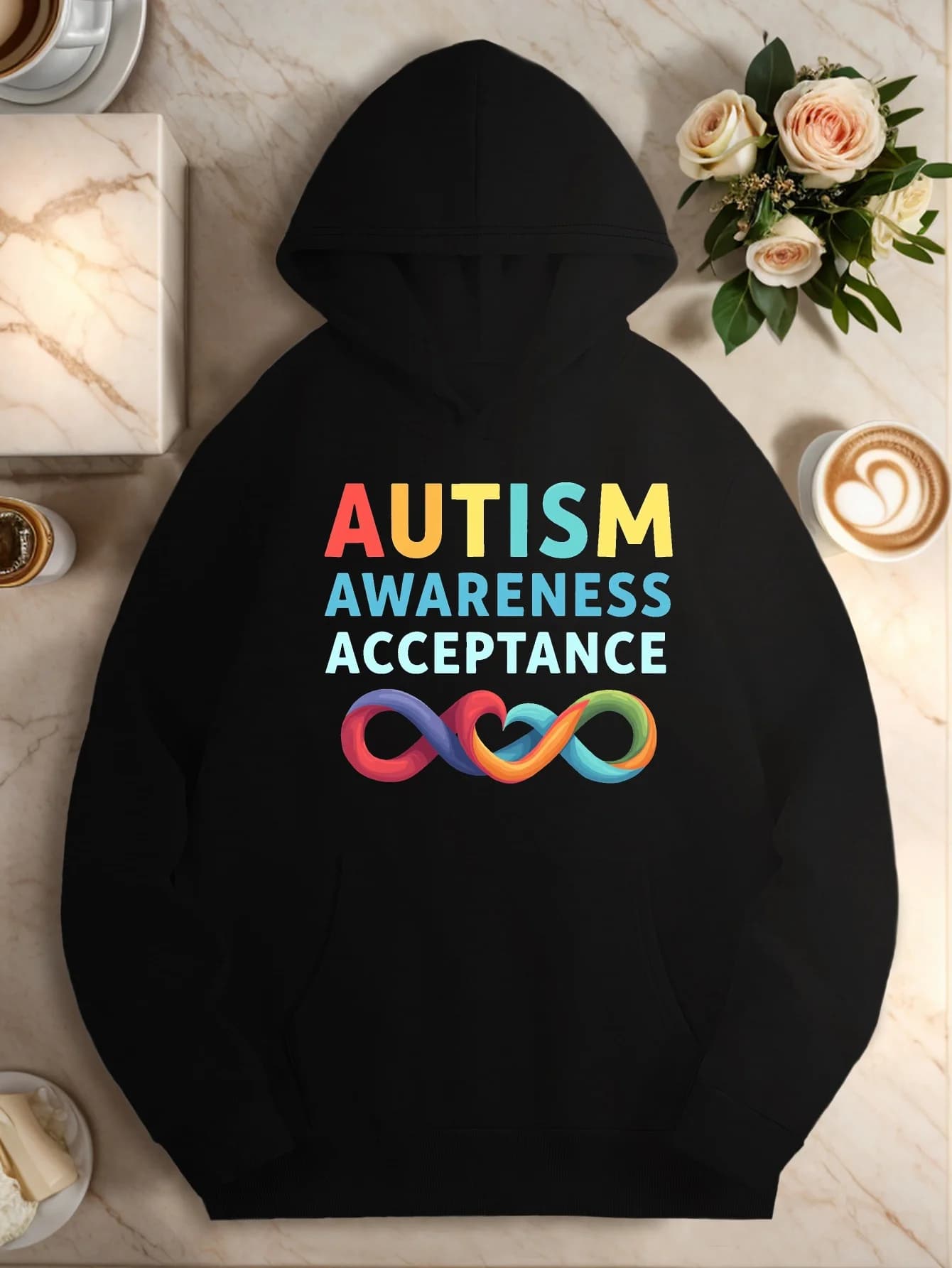 Felpa con cappuccio - modello "Autism Awareness", caratterizzato da un simbolo dell'infinito, pullover casual con tasche, maglione casual con cappuccio