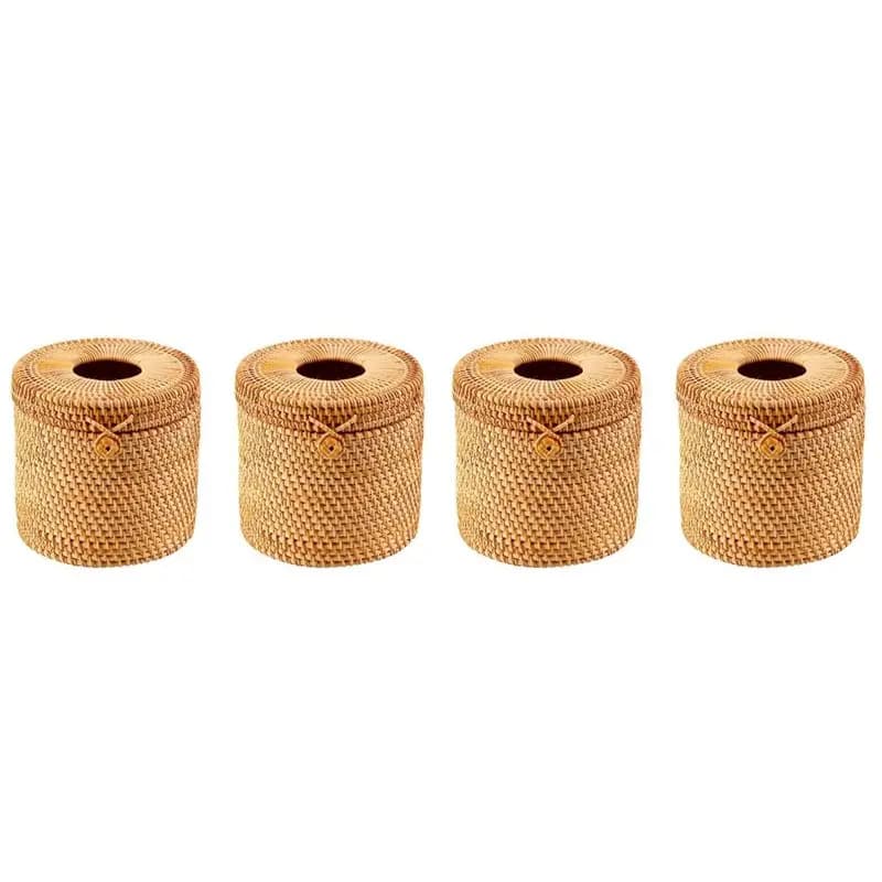 【NATALE】4 pezzi di contenitori decorativi in vimini per carta igienica, in rattan, con coperchio per riporre rotoli singoli e fazzoletti