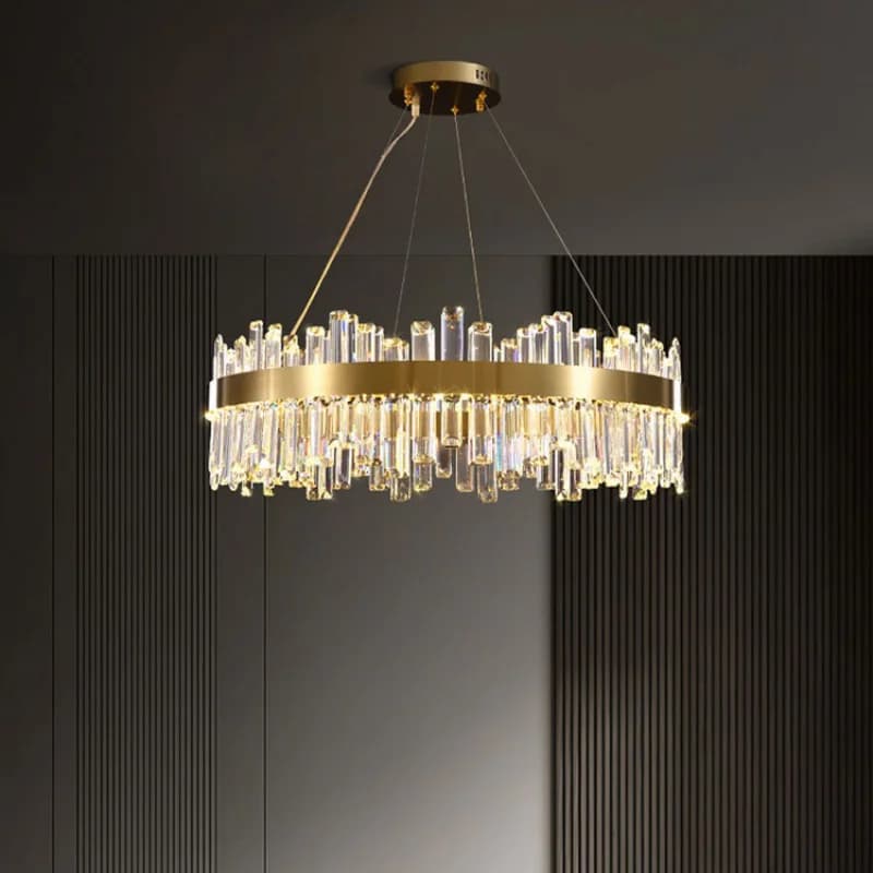 Lampadario di cristallo dorato di lusso Lampada a sospensione moderna rotonda dorata per sala dell'hotel villa soggiorno sala da pranzo lampada da isola cucina