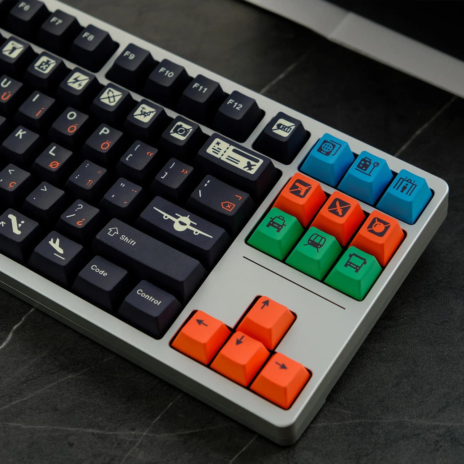 Set di keycap KYOMOT 188 tasti a tema aeroportuale con icone aeronautiche, profilo Cherry, in PBT con stampa a sublimazione, per tastiere meccaniche fai-da-te con switch MX.