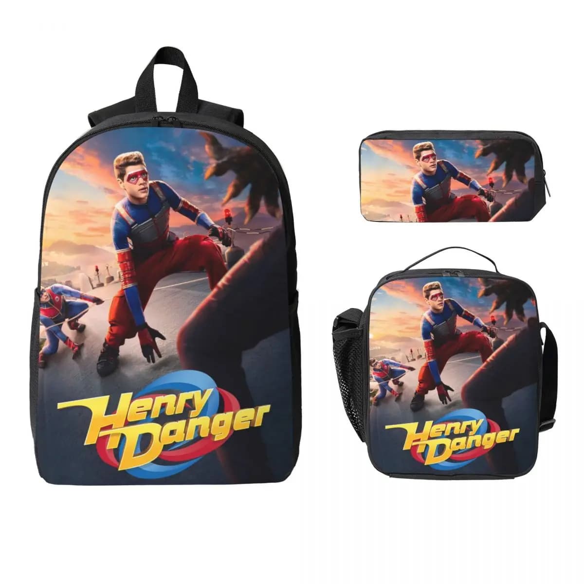 3Pcs Captain Henry And Kid Danger School bags Set for Girls Boys Pencil Boxes Backpack Sets with Lunch Box For Students Knapsack