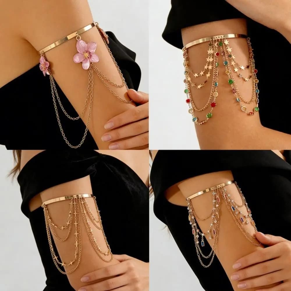 European Style Alloy Fringed Arm Ring Resort Wind Multi-Layer Tassel Arm Ring Smooth Finish Adjustable Open Arm Bracelet Beach