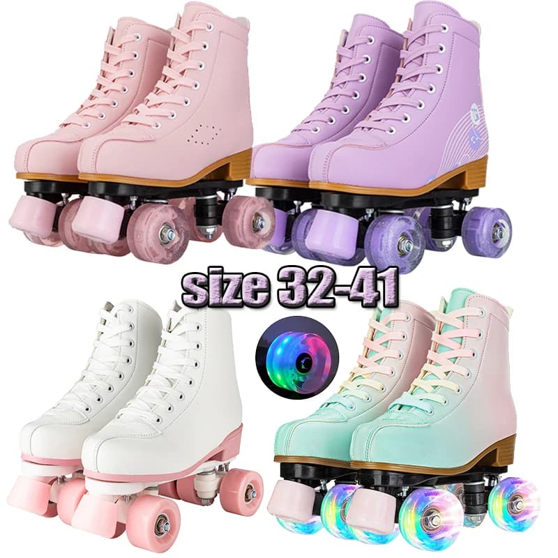 size 32 -41 Double row leather roller shoes Online skate shoes 4 wheels Sneakers Women's Adults Outdoor sports Ice skating