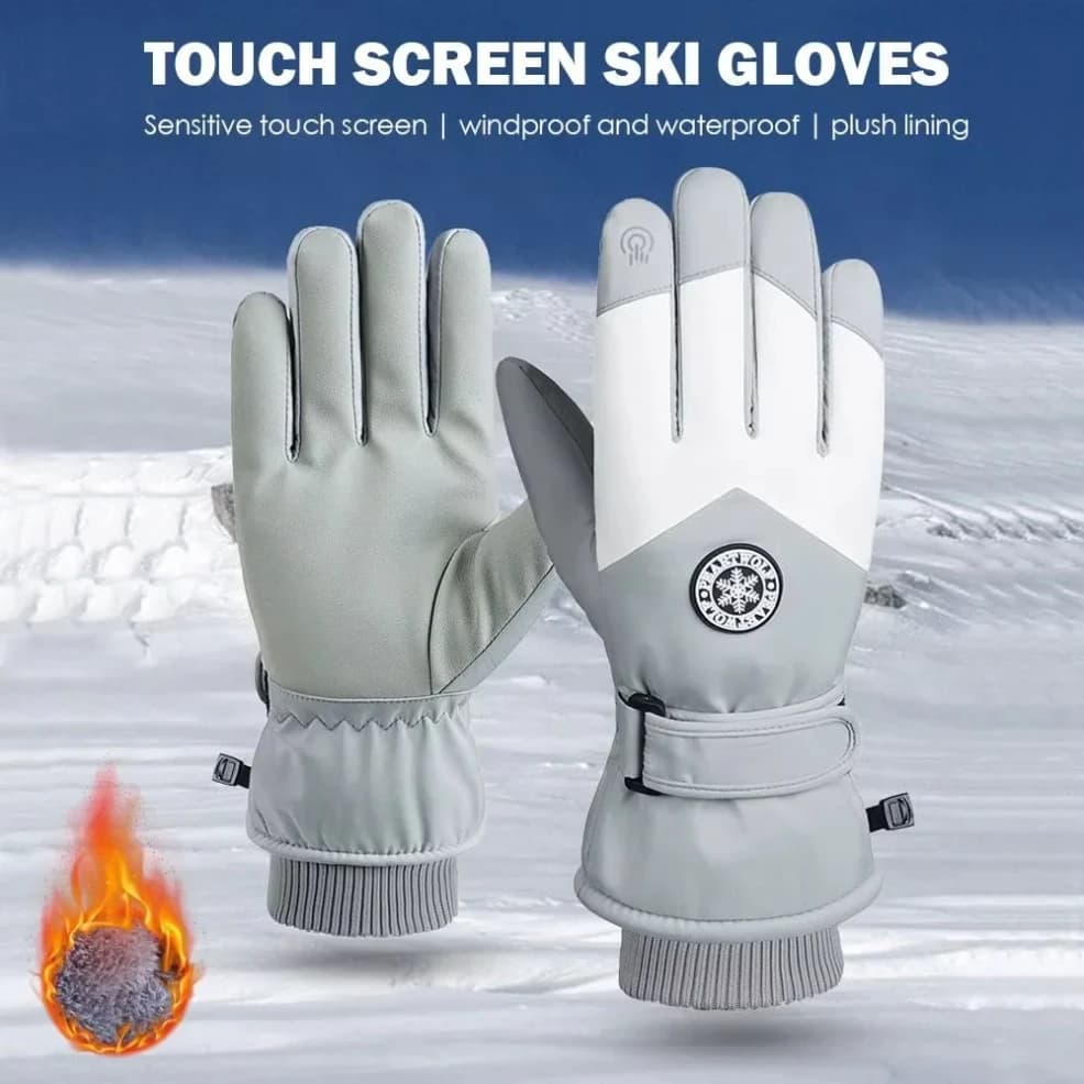 Winter unisex snowboard ski gloves Hot snow gloves in waterproof cycling fleece with PU leather anti-slip touch screen