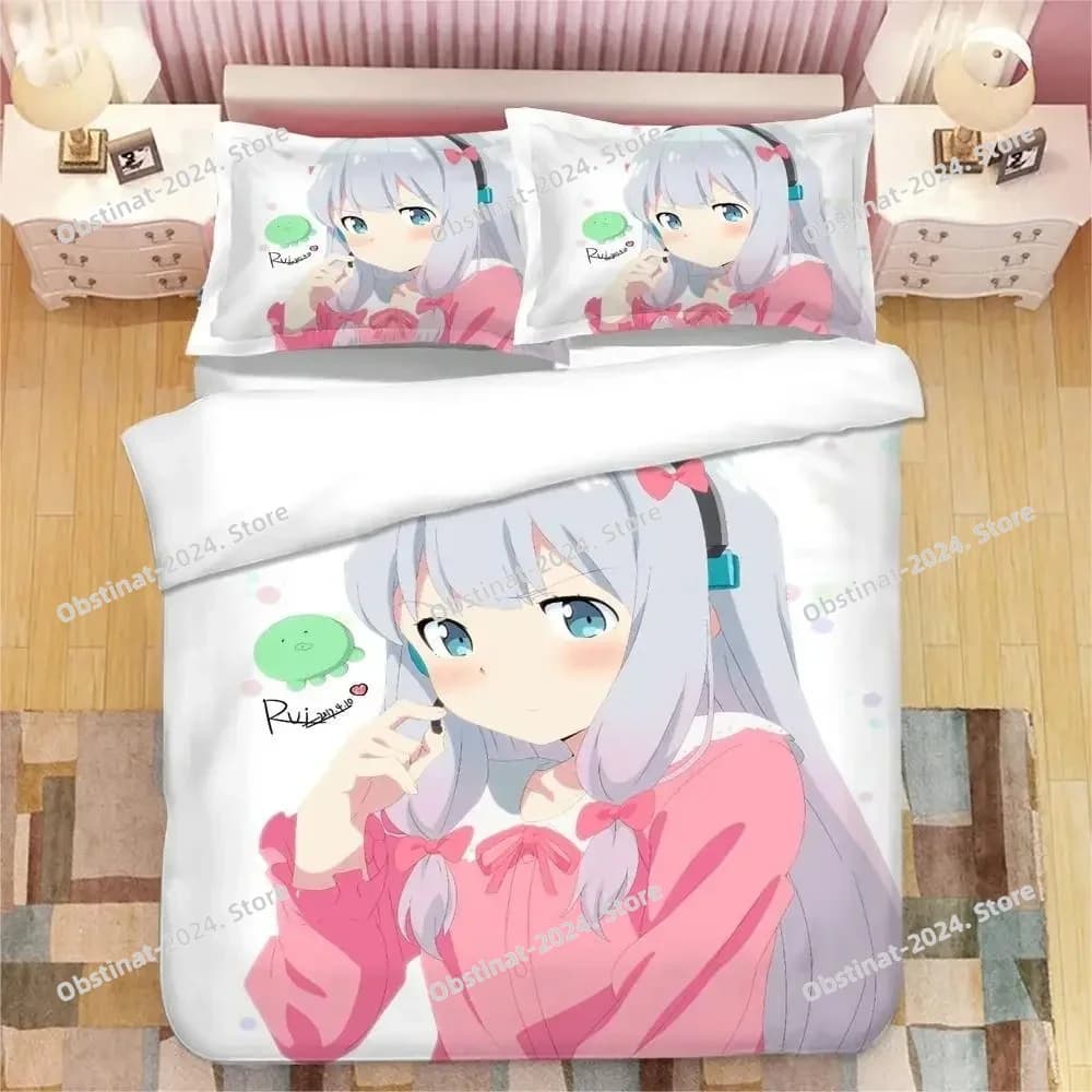 Anime Girl Izumi Sagiri 3D Bedding Set Printed Bed Set Duvet Cover Sheet Pillowcase Bed Soft Quilt Cover Full Queen King Size